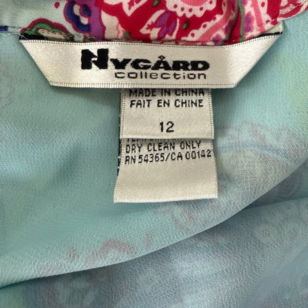 Vintage Y2K Nygard Collection Paisley Silk Midi Skirt Flared Godet 12 Aqua Blue - Picture 4 of 7